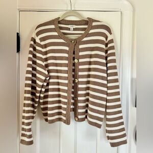 J. Crew Factory BW810 Brown and White Striped Cardigan Lady Jacket XL